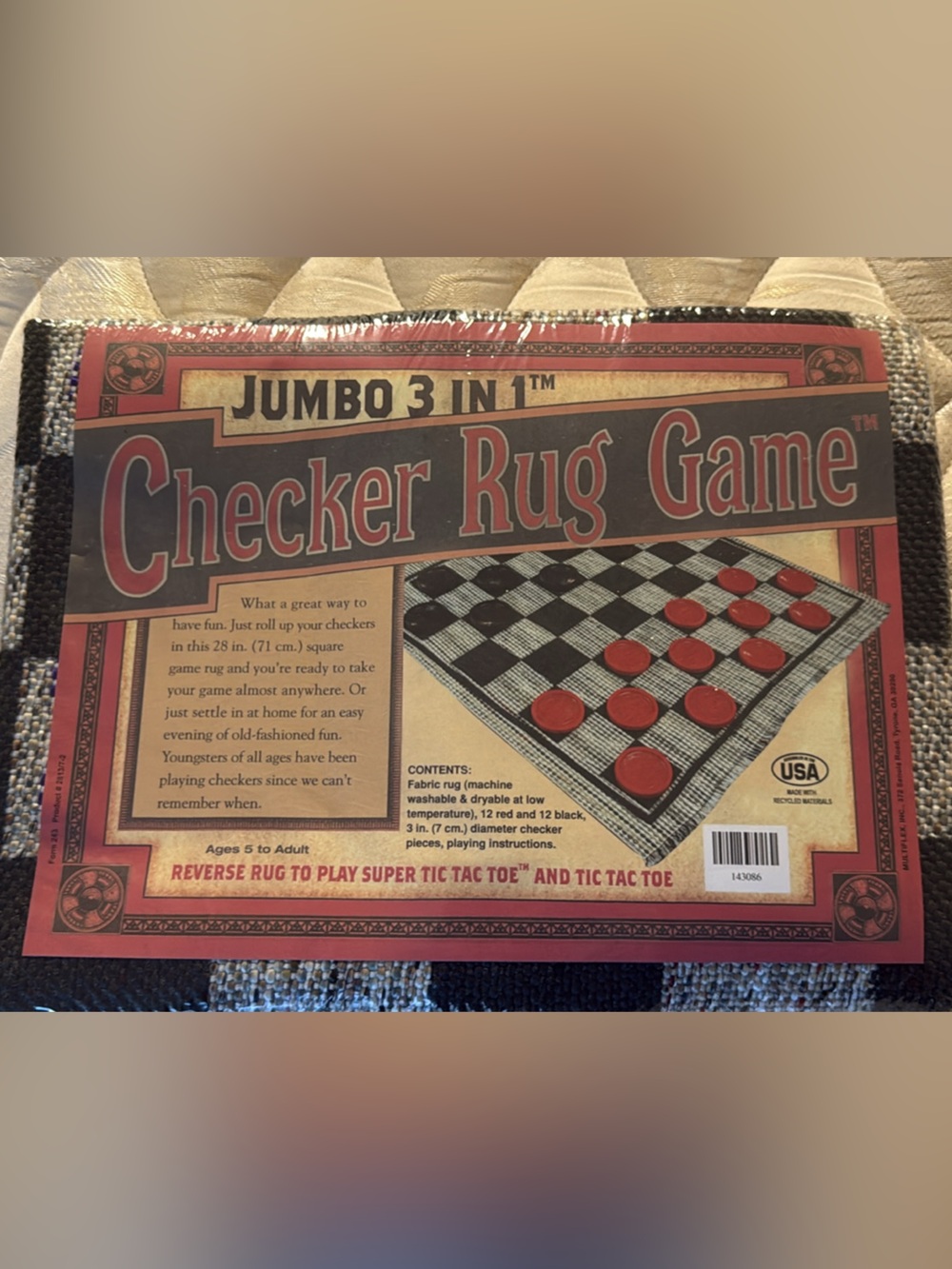 Jumbo 3-in-1 Checker Rug Game – Red Checkers